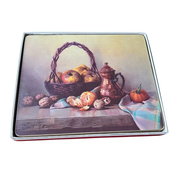 Chailloux Melamine Placemats Fruit Still Life French Cork Back Set of 6 Box Vtg - Picture 1 of 11